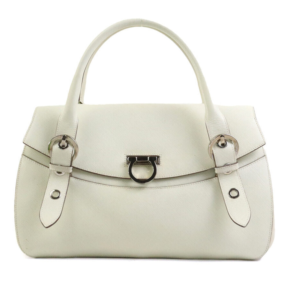 Salvatore Ferragamo Gancini leather handbag off white silver